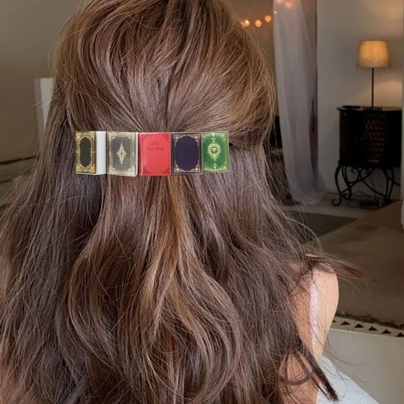 Miniature Book, Library Lover, Reader, Reading Barrette Hair Clip - Red/Green - Picture 1 of 3